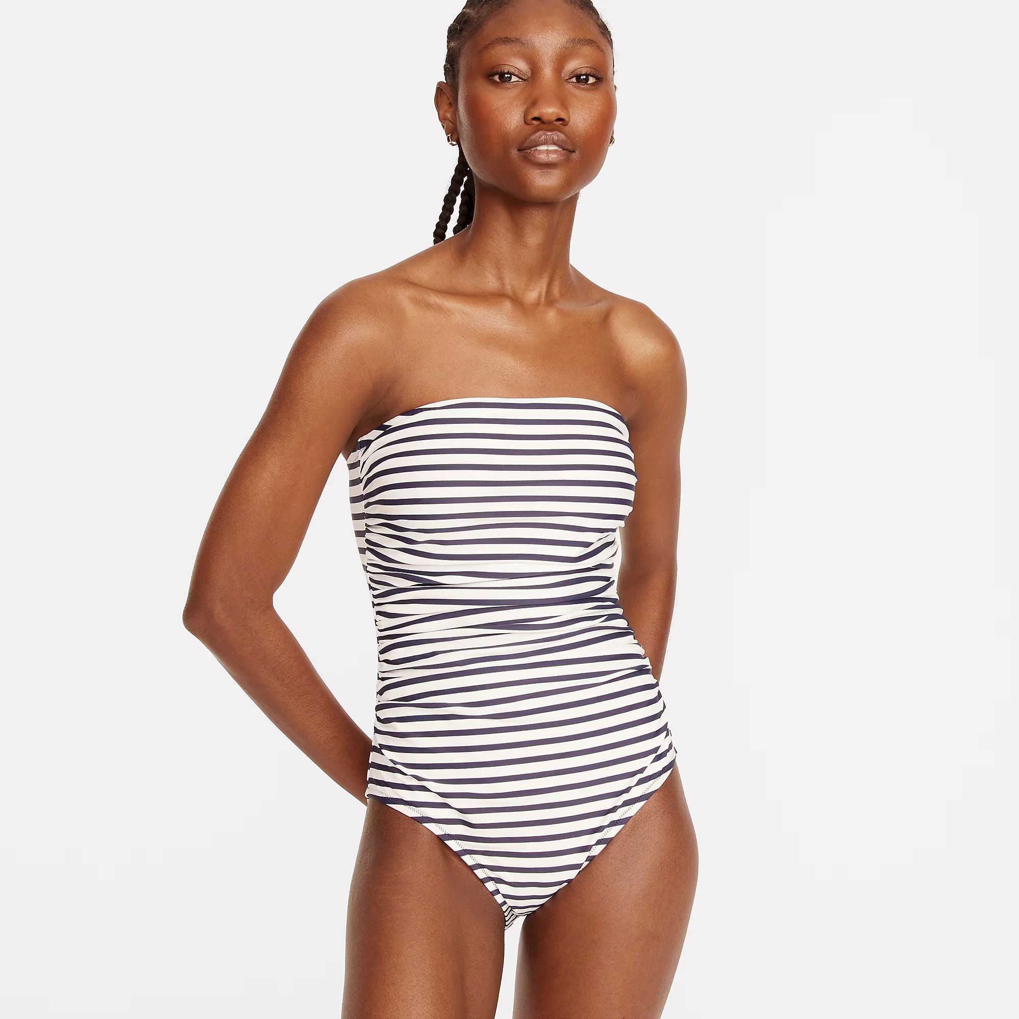 Long torso Ruched bandeau one-piece in stripe | J.Crew US