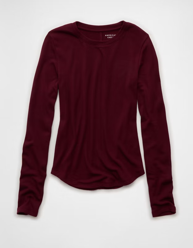 AE Long Sleeve Cozy Crewneck T-Shirt | American Eagle Outfitters (US & CA)