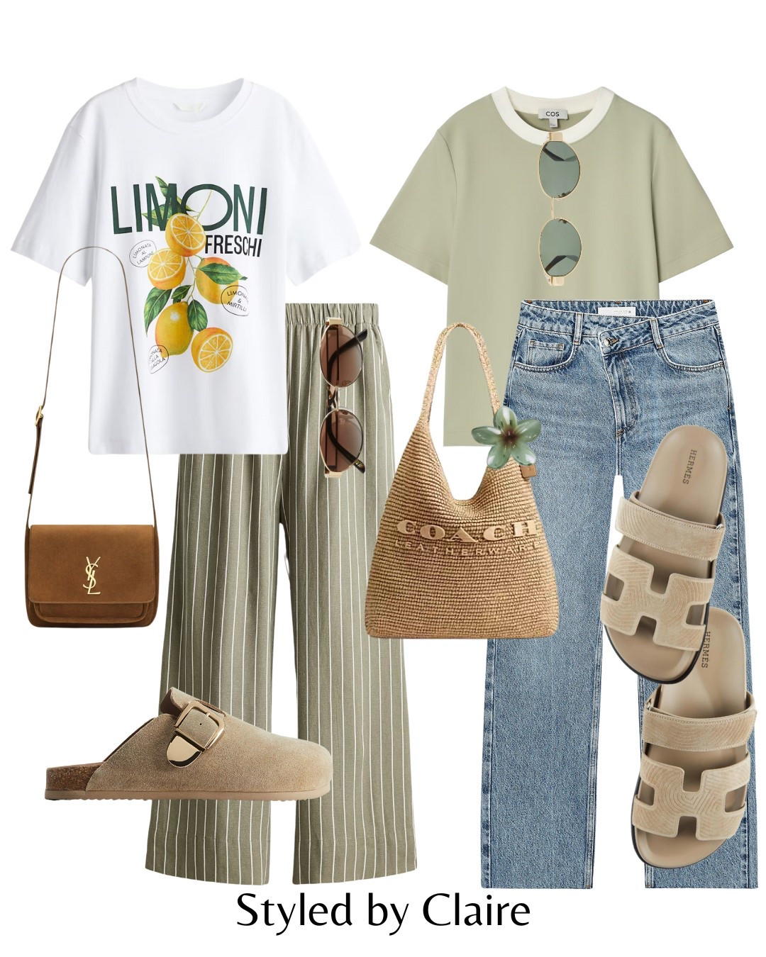 Cute tshirts for Spring🙋🏽‍♀️
Tags: lemon print tee H&M stripe trousers pinstripe sage green khaki mules clogs Birkenstock suede bag ysl raffia tote coach denim light wash Zara waistband cos sunglasses floral hair claw fashion spring summer inspo outfit ideas city break Barcelona Ibiza 

#LTKspring #LTKstyletip #LTKsummer
