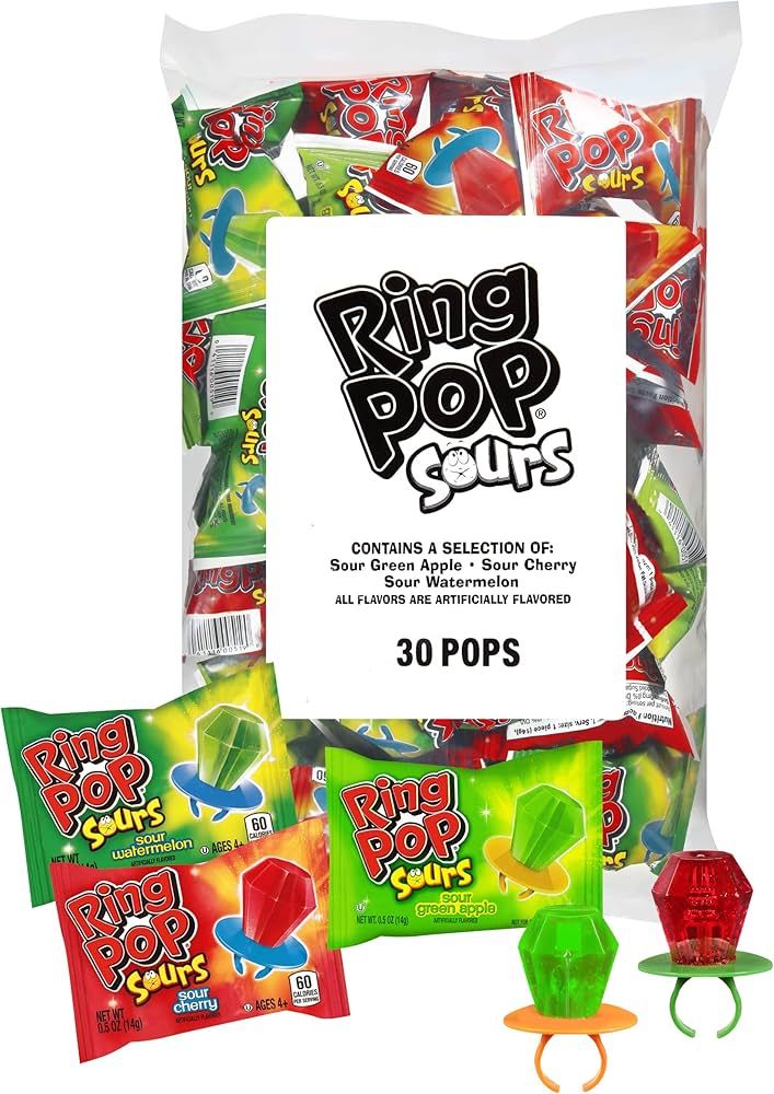 Ring Pop Sours Individually Wrapped Bulk Lollipop Variety Party Pack – 30 Count Lollipop Sucker... | Amazon (US)