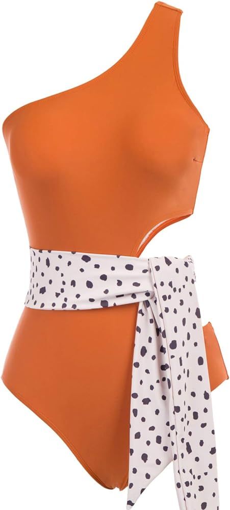 LIUMILAC Women Cutout One Shoulder Swimsuit with Tie Asymmetric One Piece Beach | Amazon (US)