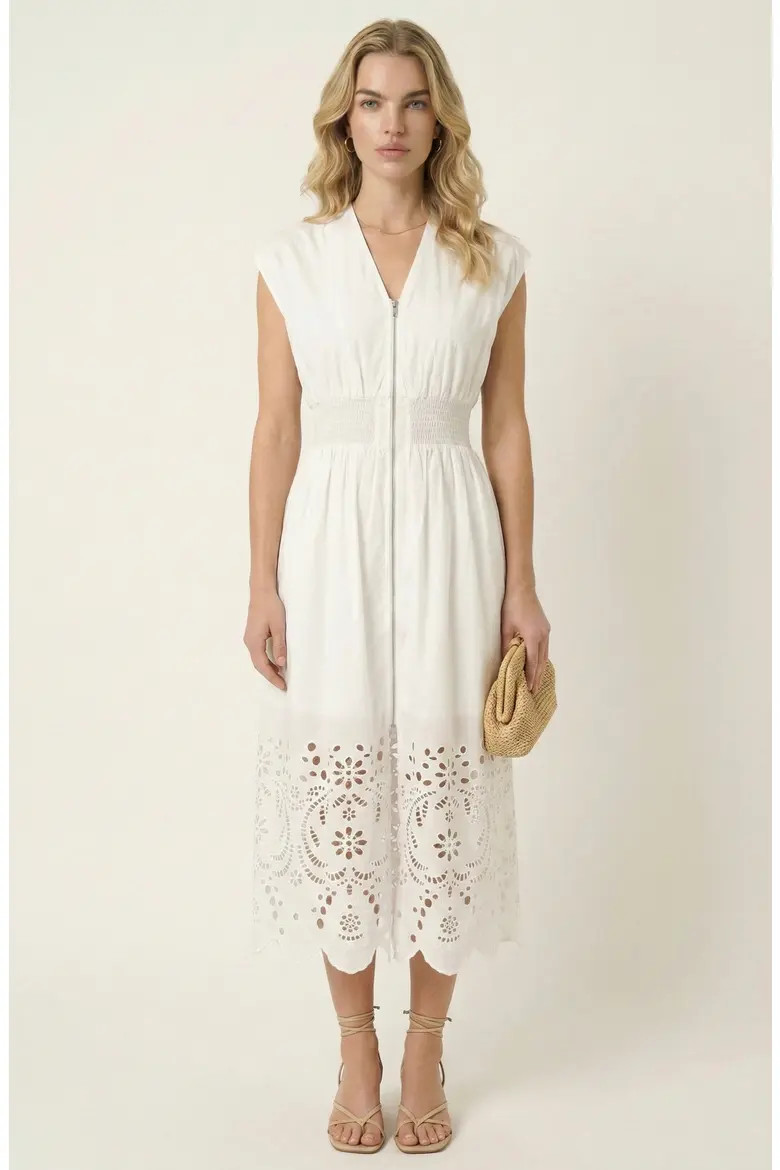Cap Sleeve Smocked Front Zip Midi Dress (Women) | Nordstrom | Nordstrom