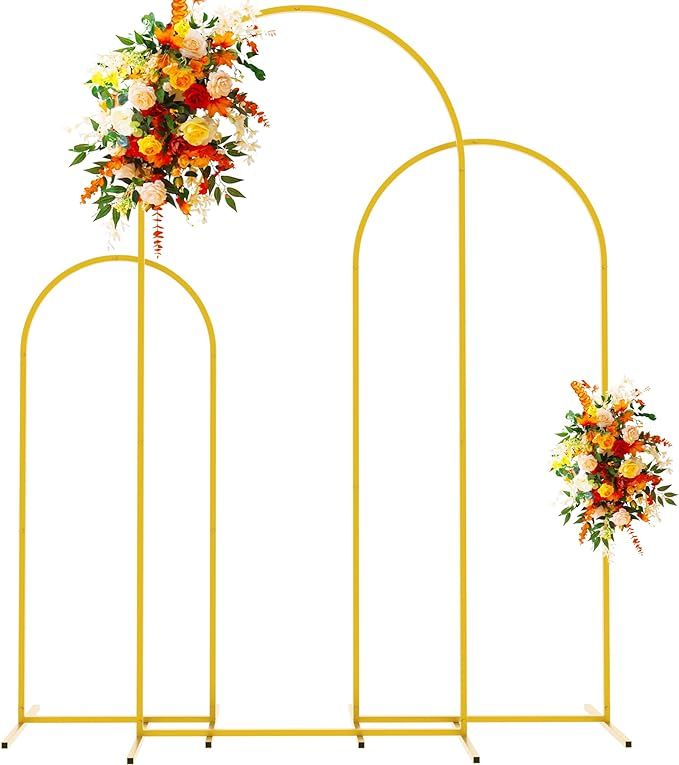 Metal Arch Backdrop Stand Gold Wedding Arch Stand Set of 3 (6FT/5FT/4FT) Square Arched Frame for ... | Amazon (US)