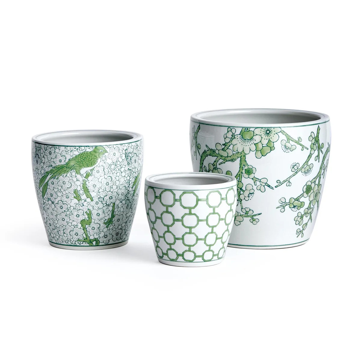 Napa Green/White Imperial Flower Pots, Set Of 3 | DecoratorsBest