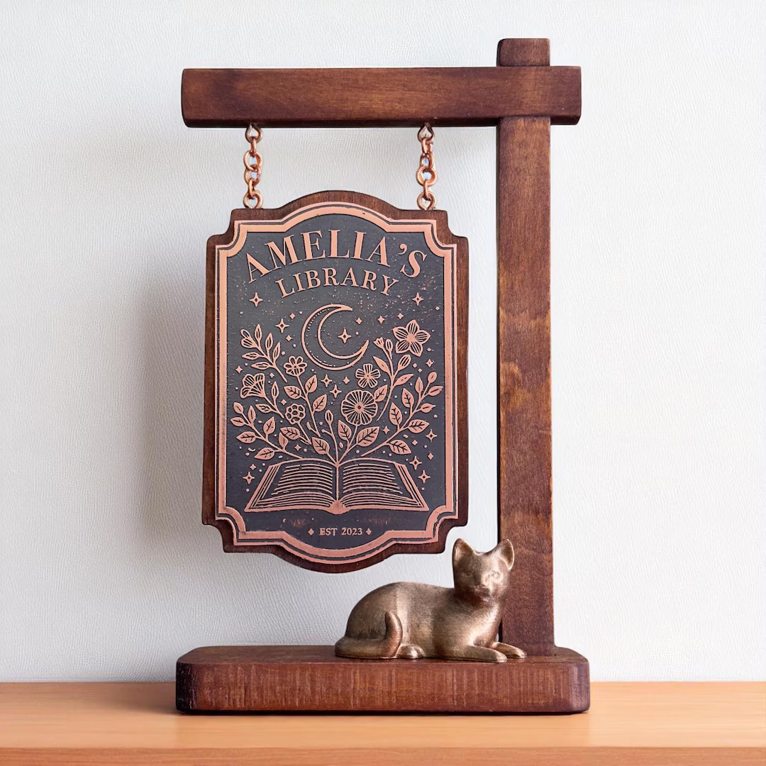 Bookshelf Decor Sign, Personalized Library Sign Decor, Copper Sign, Bookish Library Decor, Booksh... | Etsy (US)