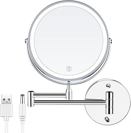 Lighted Wall Mount Makeup Mirror with 10X Magnification Stainless Steel Magnifying Wall Bathroom ... | Amazon (CA)