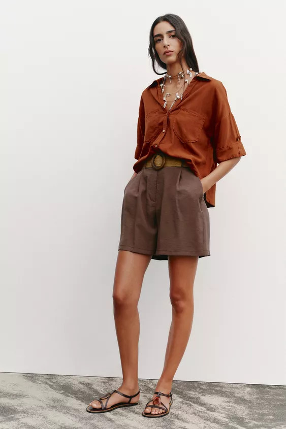 PLEATED BELT SHORTS | Zara Canada