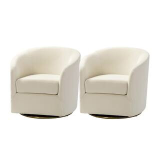 Estefan Ivory Swivel Chair with Metal Base (Set of 2) | The Home Depot