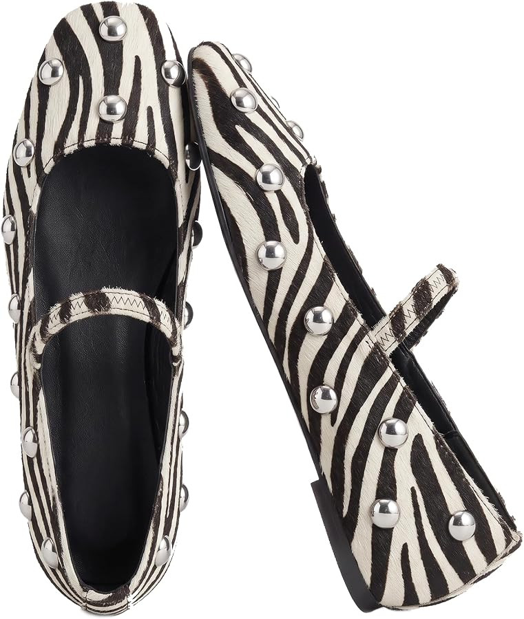 Studded Flats for Women Square Toe Slip on Suede Ballet Flats | Amazon (US)