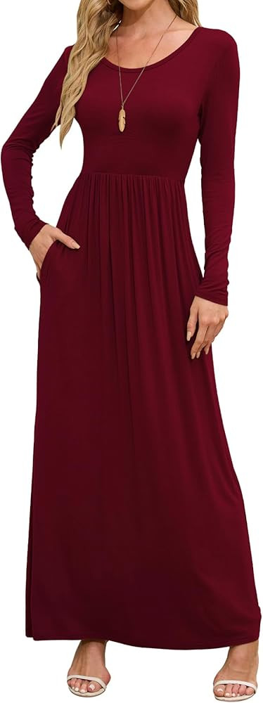 DEARCASE Women's Maxi Dress Long Sleeve Crewneck Loose Plain Casual Empire Waist Fall Party Long ... | Amazon (US)
