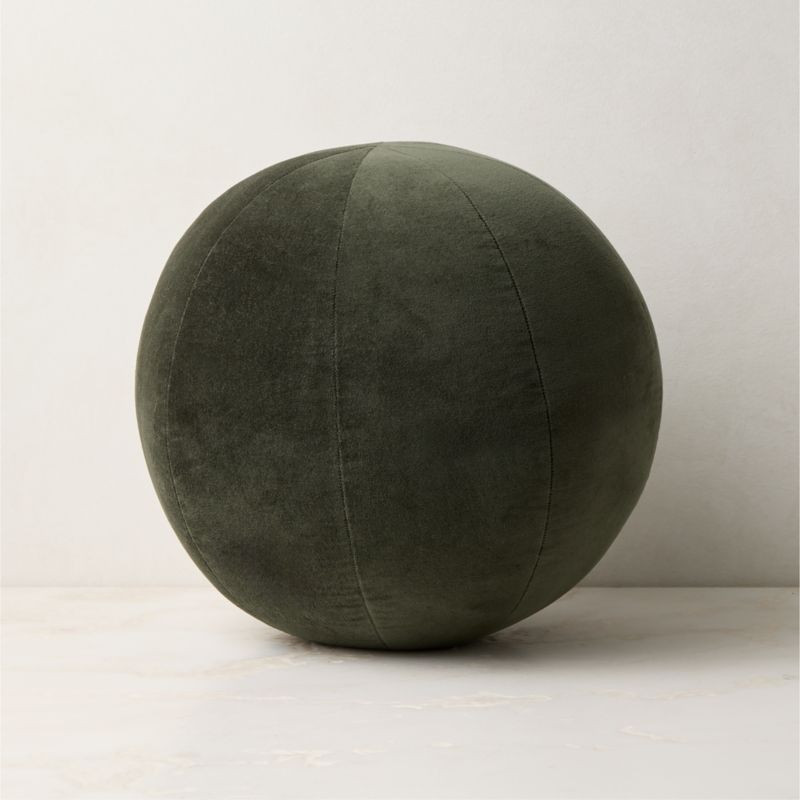 Terre Dark Green Velvet Sphere Throw Pillow 12" | CB2