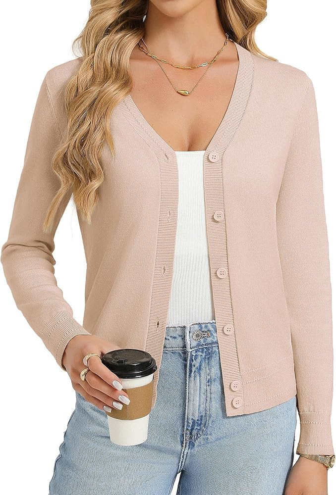 GRACE KARIN Womens Lightweight Cardigan Sweaters Trendy Button Up V-Neck Knit Cardigans Shrug Spr... | Amazon (US)