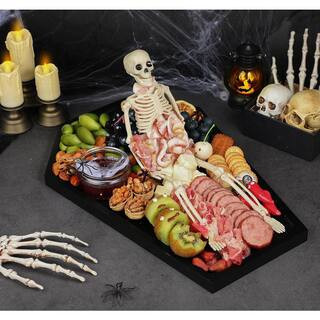 Multi-Colored Platters 16.5 x 11.5 in. Bamboo Coffin Charcuterie Board Halloween Skeleton Skull Print Gothic Serving | The Home Depot