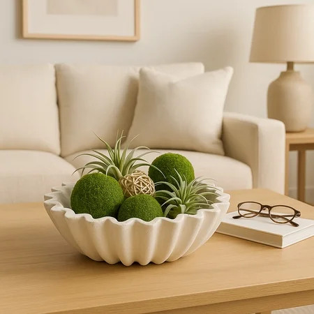 Decorative Scalloped Bowl for Coffee Table Decor - Handcrafted Centerpiece Table Decoration or Home Decor Accents - Casual Kitchen Counter, Entryway, Keys, and Candy Bowl - 5", Ivory & White | Walmart (US)