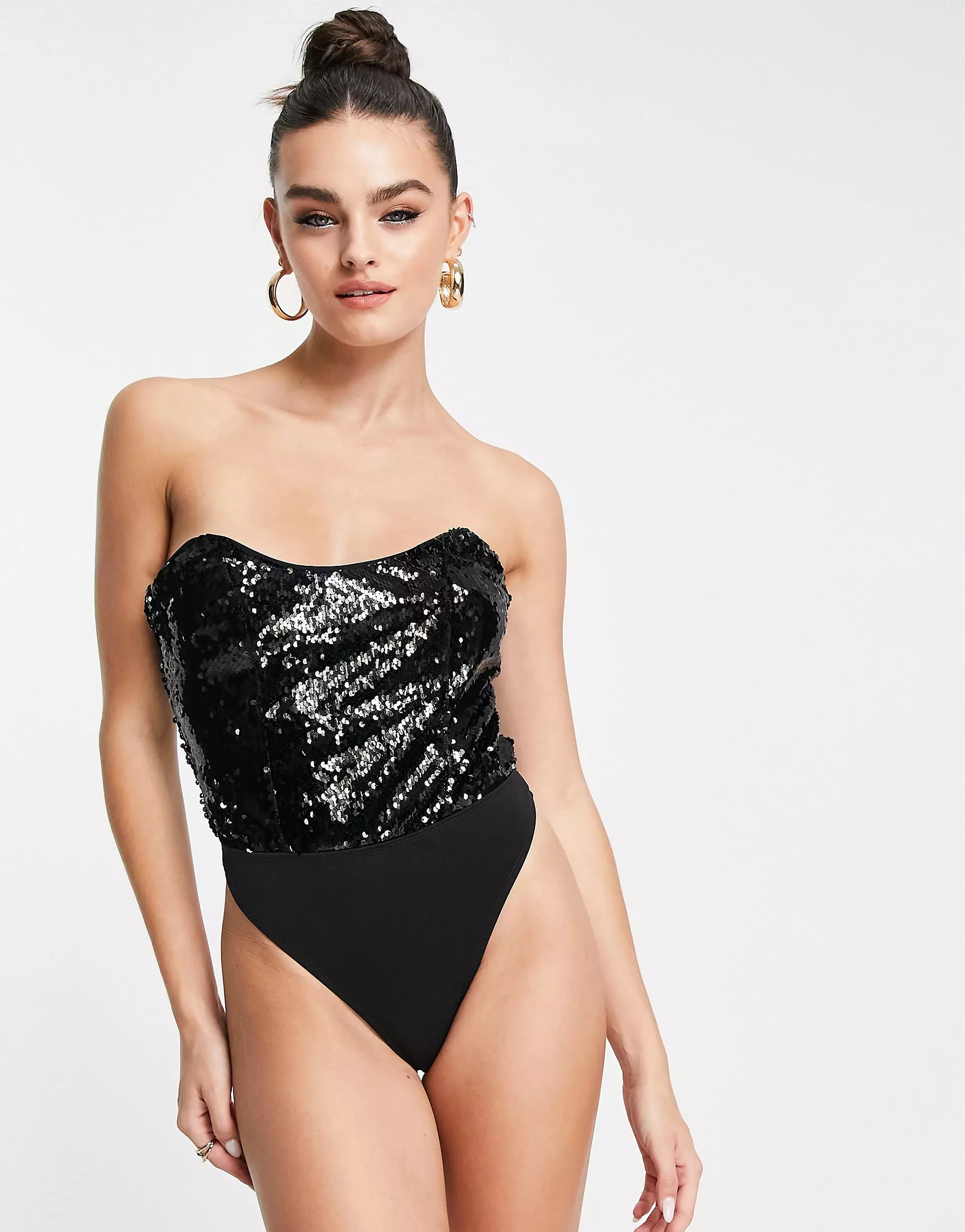 Extro & Vert scoop basque body in black sequin | ASOS (Global)