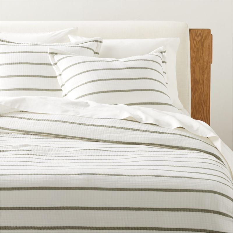 Selene Organic Cotton Gauze White Stripe King Duvet Cover | CB2 | CB2