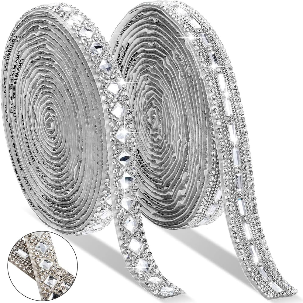 6 Yards Self Adhesive Rhinestone Ribbons 2 Styles Diamond Ribbon Crystal Ribbon Roll Bling Diamon... | Amazon (US)