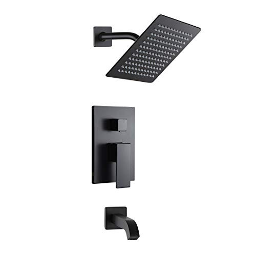 POP SANITARYWARE Black Shower Faucet with Tub Spout Bathroom Luxury Rain Mixer Shower System Wall Mo | Amazon (US)