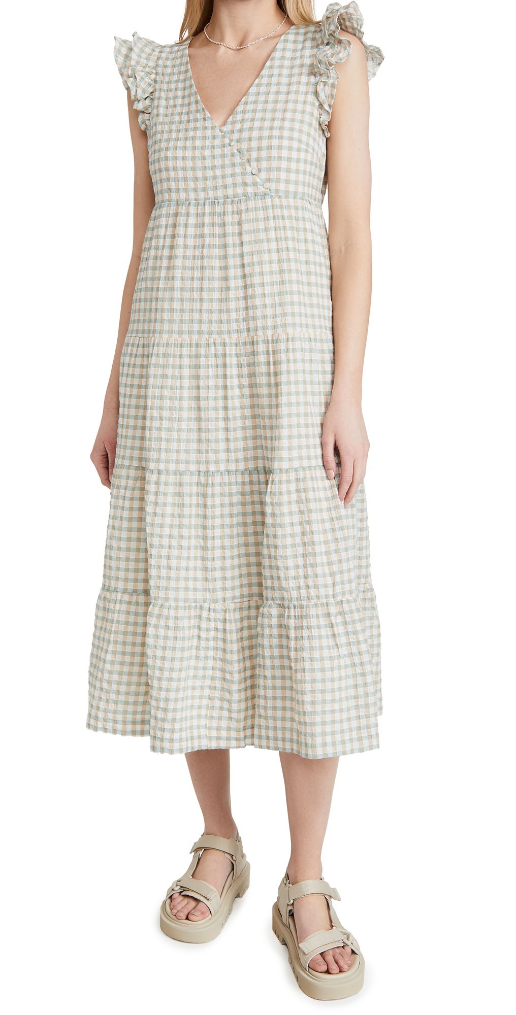 Madewell Plaid Ruffled Tiered Midi Dress | Shopbop