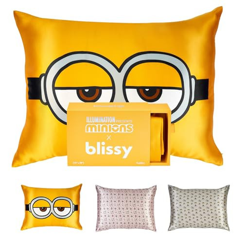 Blissy Silk Pillowcase - 100% Pure Mulberry Silk - 22 Momme 6A High-Grade Fibers - Silk Pillow Cover for Hair & Skin - Regular, Queen & King (Minion, 20" x 36" (Pack of 1)) | Amazon (US)
