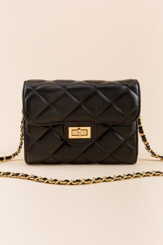 Brenda Quilted Turn Lock Wallet in Black - francesca's | Francesca's