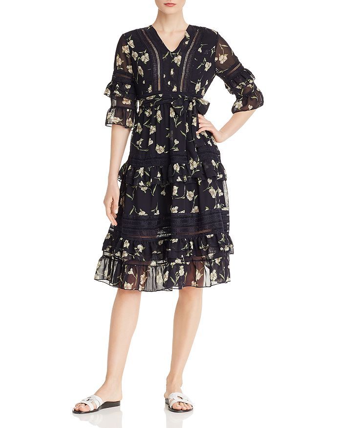 AQUA
           
   
               
                   Lace-Inset Ruffled Floral Midi Dress - 10... | Bloomingdale's (US)