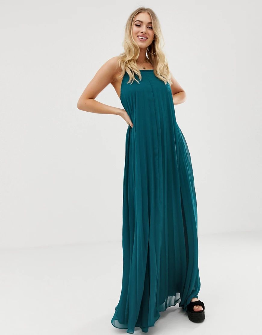 Missguided strappy pleated maxi dress in blue | ASOS (Global)