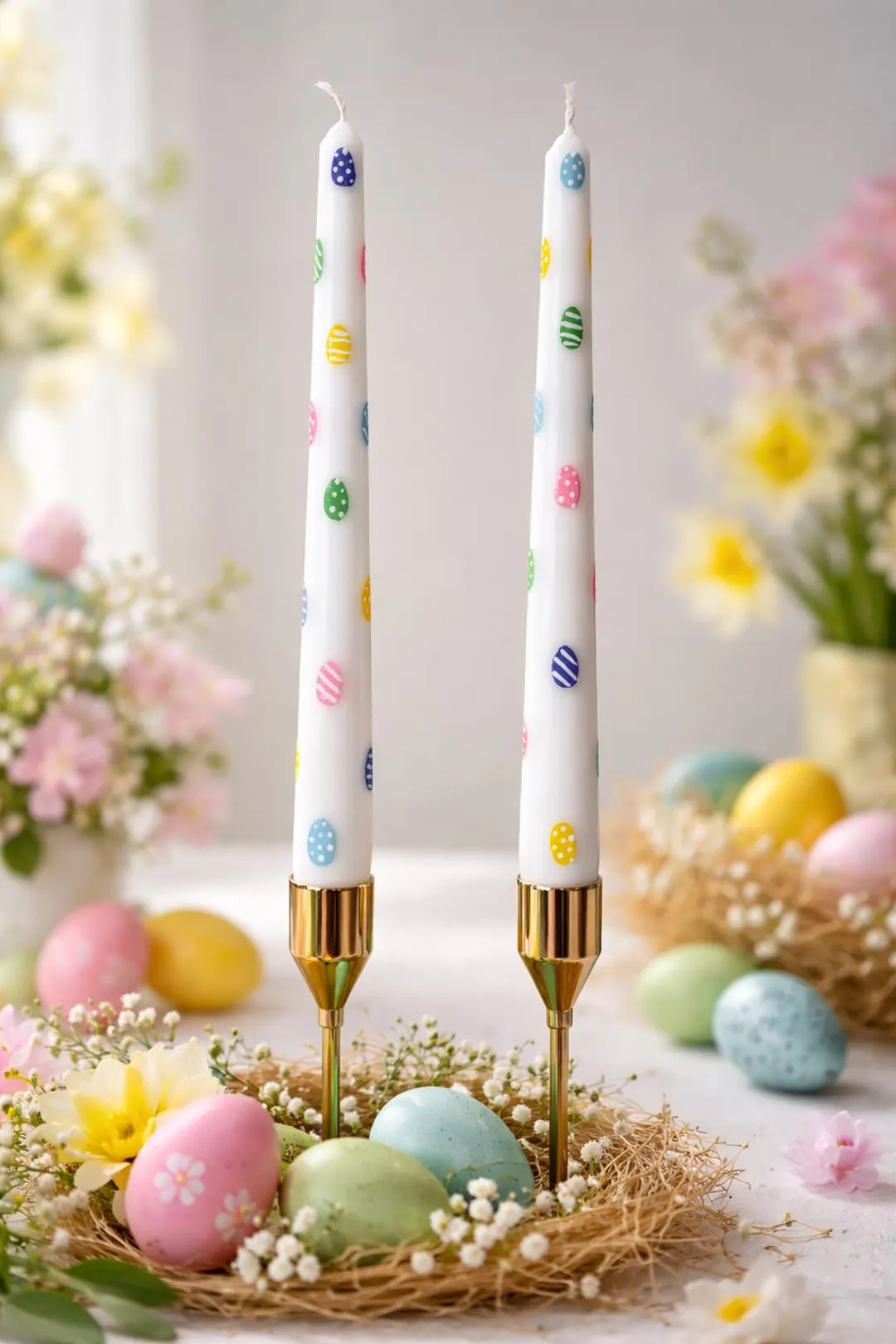 Set of 2 Easter Egg Taper Candles Handpainted 10” Cute Spring Candlesticks | Etsy (US)