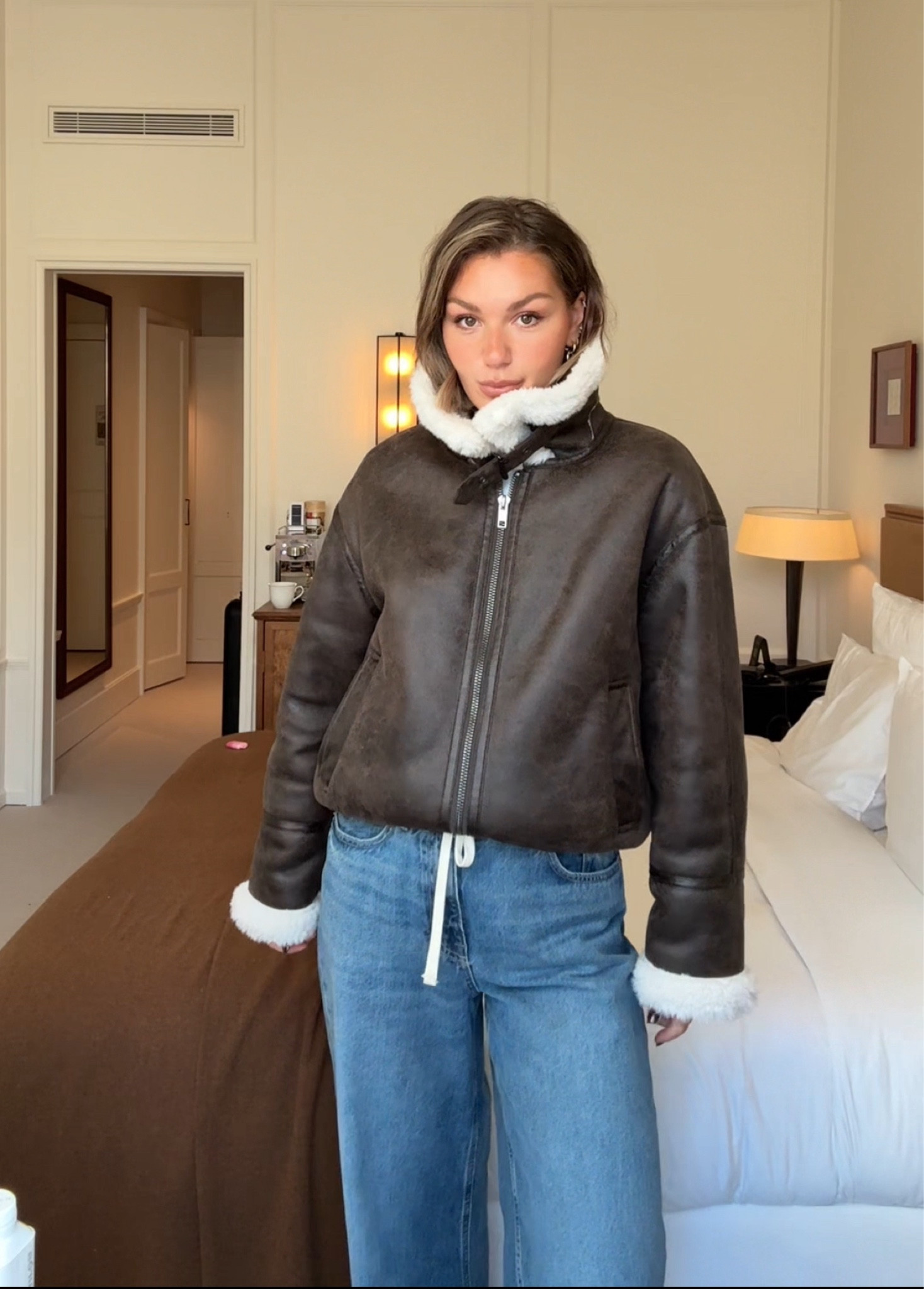 Brown leather shearling jacket ☕️👌🏽 I’m wearing size 14UK and jeans size 8UK - Marksandspencer M&S

#LTKstyletip #LTKeurope #LTKautumn