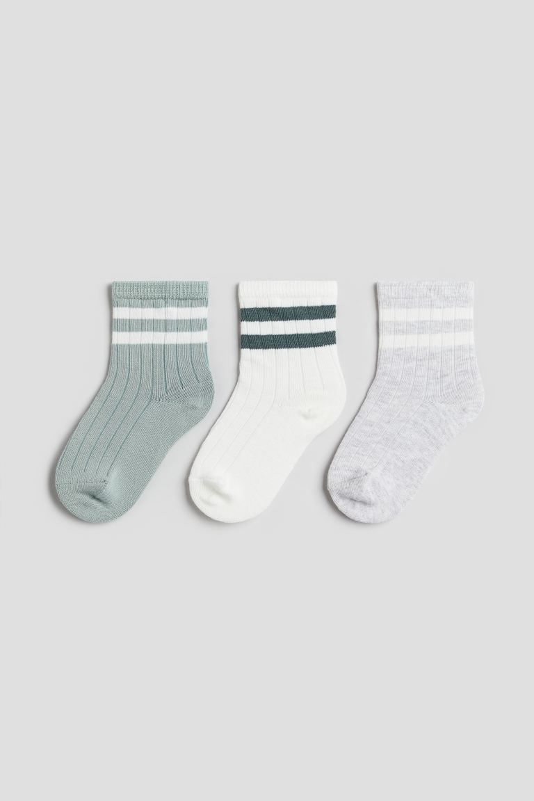 3-pack socks - Dusty green/Striped - Kids | H&M GB | H&M (UK, MY, IN, SG, PH, TW, HK)