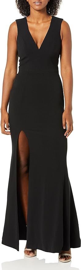Dress the Population Women's Sandra Plunging Thick Strap Solid Gown with Slit Dress | Amazon (US)
