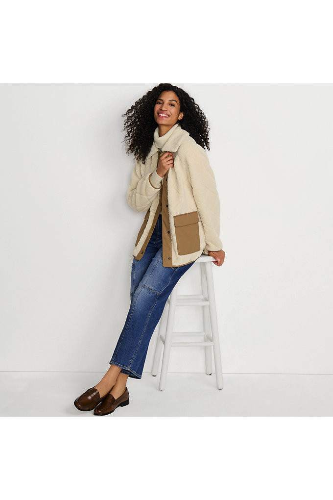 Women's Fleece Sherpa Quilted Jacket - Lands' End - Ivory - XS | Lands' End (US)