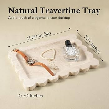 Koville Romano Travertine Vanity Tray, 11"x8" Natural Marble Decorative Scalloped Tray for Jewelr... | Amazon (US)