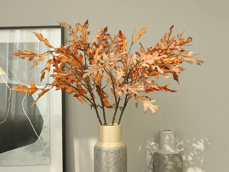 Dried Oak Leaves Branch, Fall Quercus Foliage Twigs, Artificial Flower, Vintage Home Plant Decor,... | Etsy (US)