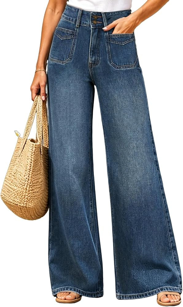 Women Wide Leg Jeans High Waisted Tummy Control Baggy Denim Pants | Amazon (US)