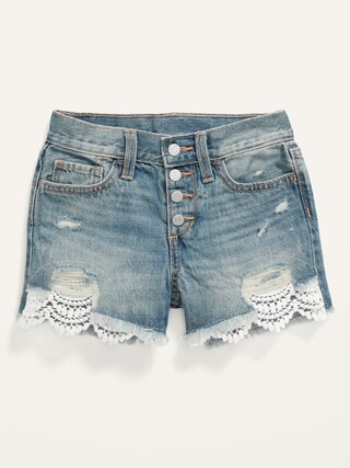High-Waisted Button-Fly Lace-Trim Jean Shorts for Girls | Old Navy (US)