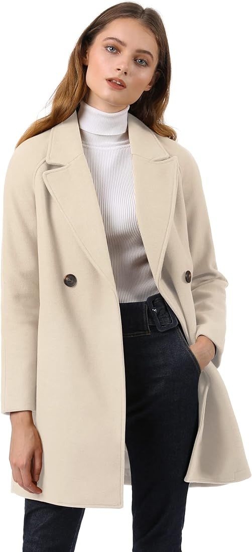 Allegra K Women's Notched Lapel Double Breasted Raglan Winter Coats | Amazon (US)