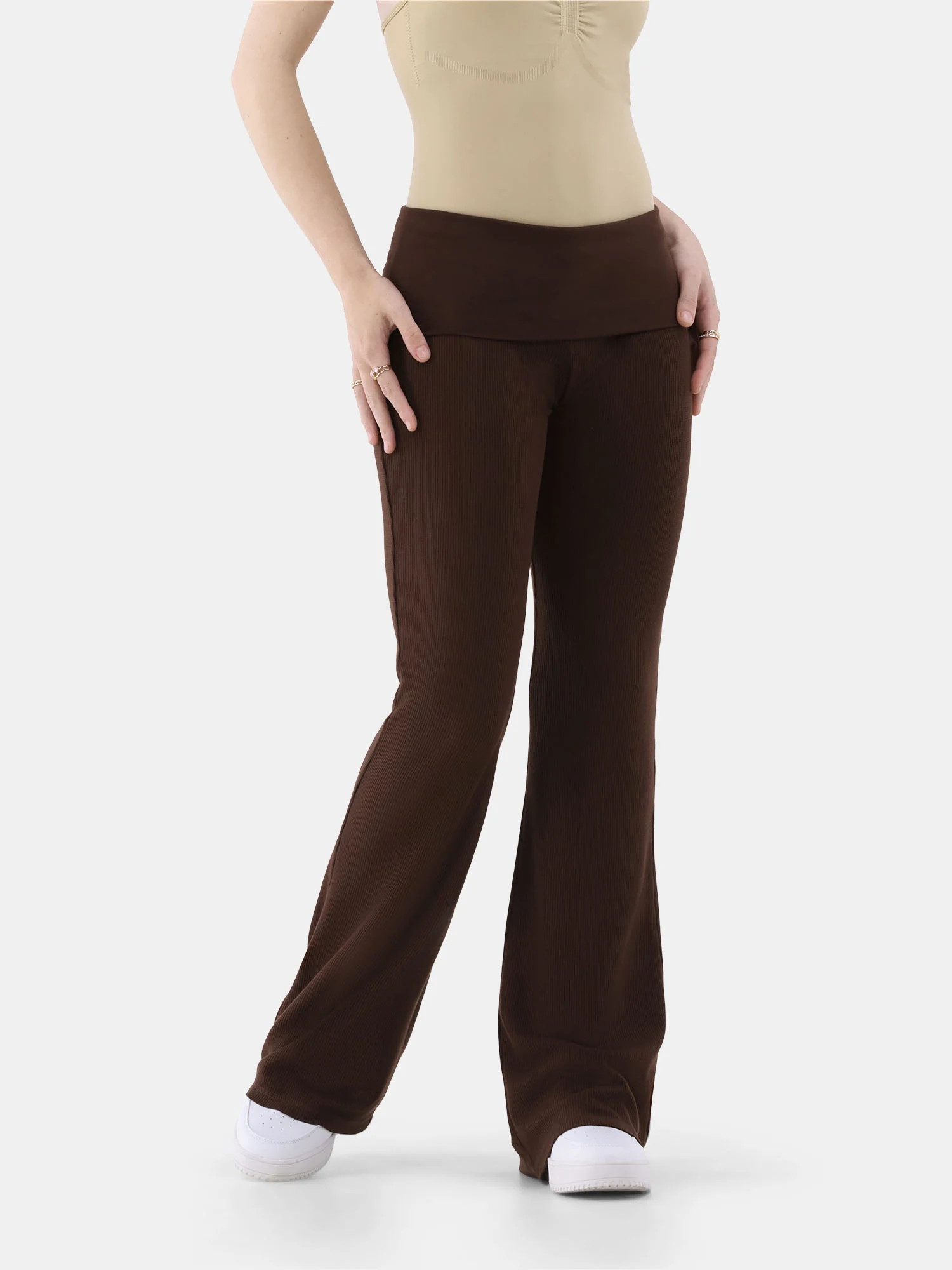 No Boundaries Flare Pants with Foldover Waist, 33" Inseam, Women's | Walmart (US)