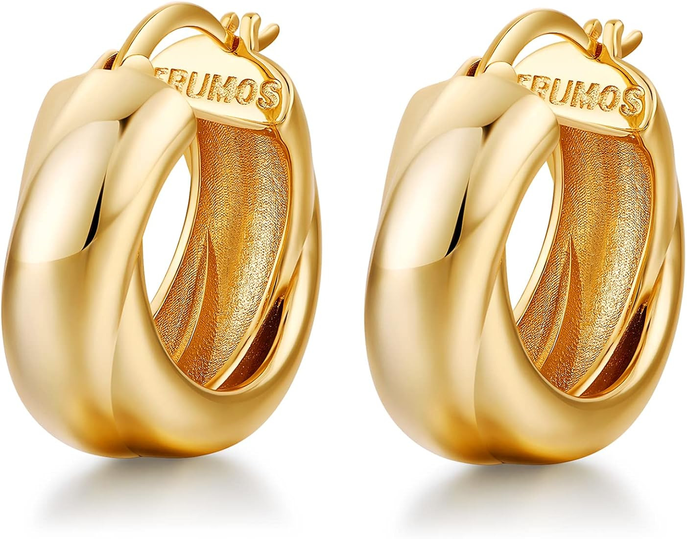 FRUMOS 18K Gold Plated Chunky Hoop Earrings for Women Fashion Thick Gold Hoops Set Jewelry for Bi... | Amazon (US)