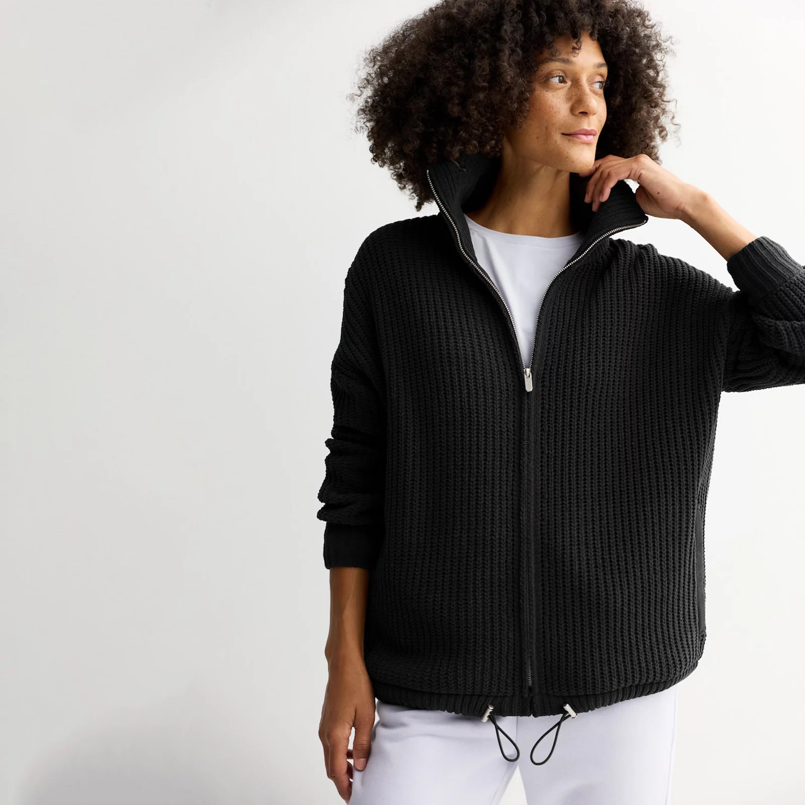 Women's FLX Chenille Zip-Up Commuter Sweater, Size: XS, Mineral Black | Kohl's