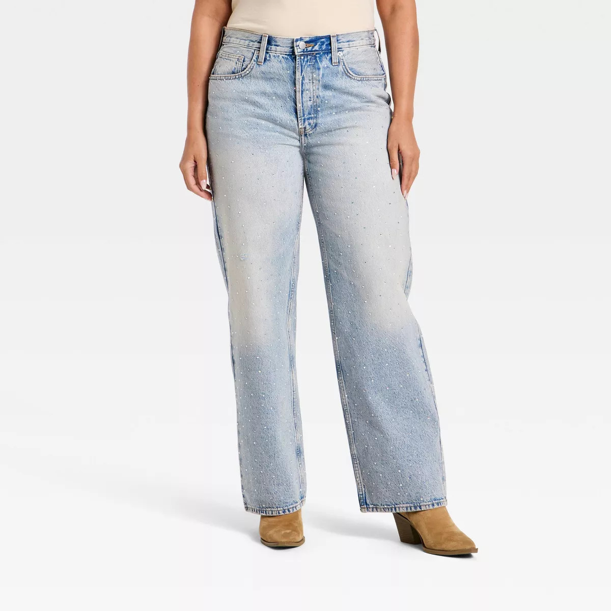 Women's Mid-Rise 90's Baggy Denim Rhinestone Jeans - Universal Thread™ Light Wash | Target
