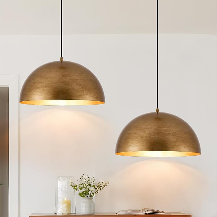 16" Dome Gold Pendant Light, Farmhouse Pendant Lights for Kitchen Island, Modern Adjustable Hangi... | Amazon (US)
