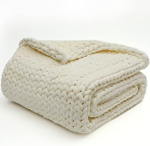 YnM Velvet Knitted Weighted Blanket, Hand Made Chunky Knit Weighted Throw for Sleep, Stress or Home  | Amazon (US)