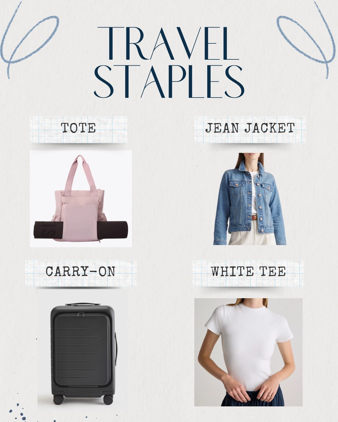 These are all sooo good!  

The sport tote is the perfect carry on whether traveling for work or leisure or if you just need a good everyday work bag!  

Classic Jean jacket you’ll wear FOREVER in the perfect wash - fits true to size.  

The carry on is a new find for me and it is so great to stow your laptop to reduce the load.  

And who doesn’t need a classic white tee?  

And to top it off I linked my fav sunscreen as well.  

#LTKFindsUnder100 #LTKTravel #LTKOver40