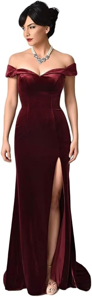 RYANTH Women's Long Off Shoulder Velvet Mother of The Bride Dresses Mermaid Bridesmaid Dress Form... | Amazon (US)