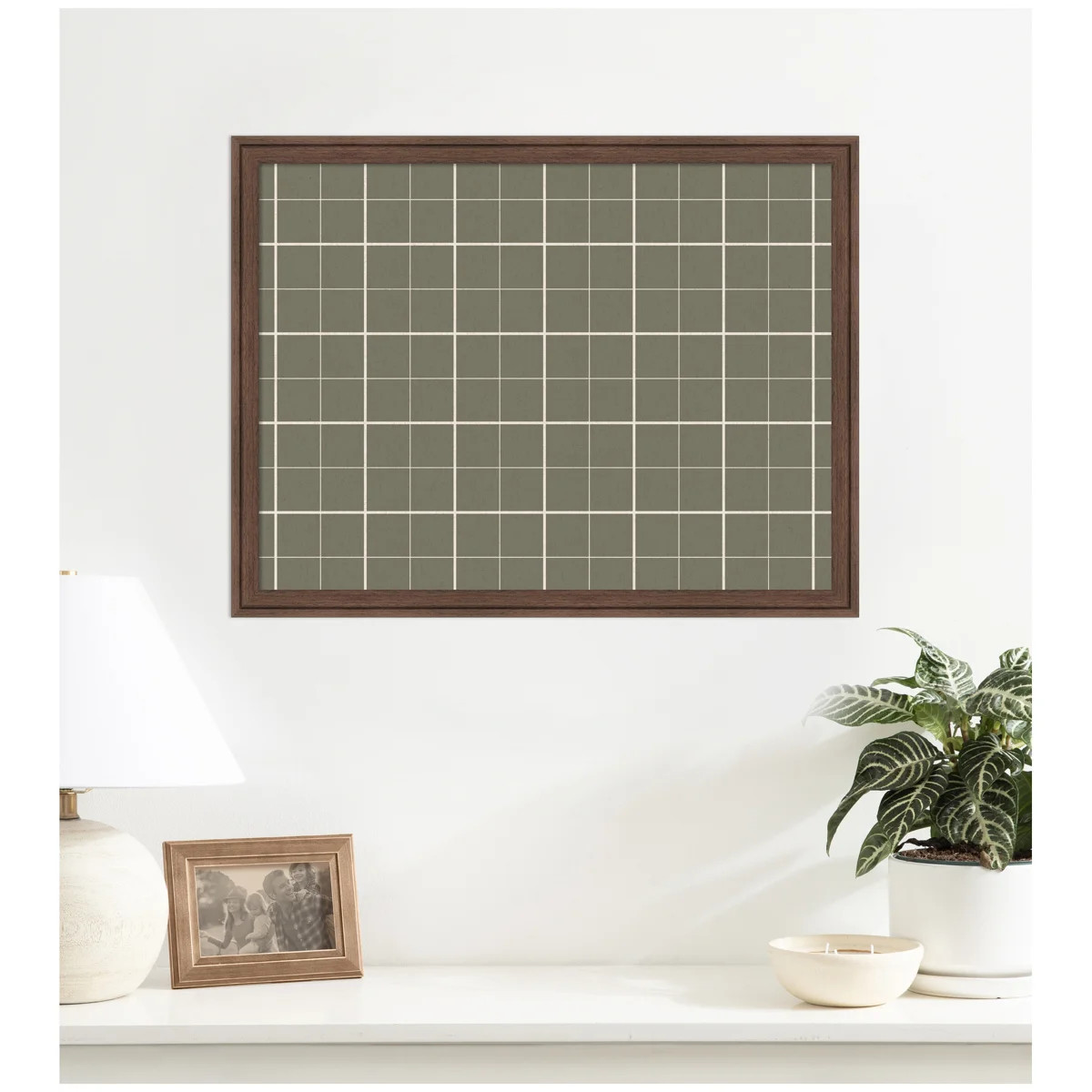 Framed Fabric Pinboard Sage Green Plaid Printed Linen Bulletin Board | Wayfair North America