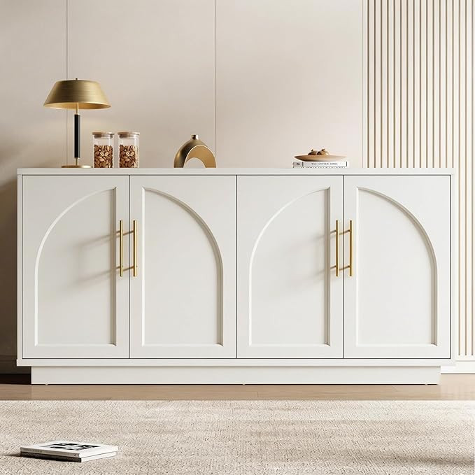 Buffet Cabinet with Storage, 59'' Modern Arched Sideboard Cabinet w/Adjustable Shelves, Wood Medi... | Amazon (US)