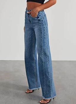 Sidefeel Women's Wide Leg Jeans High Waisted Strechy Raw Hem Denim Pants | Amazon (US)