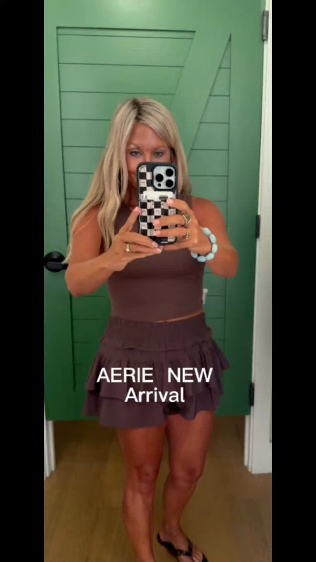 Aerie new arrival 
These ruffle hem shorts are so cute!  Currently on deal🤎.  Matching top has adorable strappy ties in back.  Cute & fun summer outfit.  @Aerie

#LTKootd #LTKSaleAlert #LTKOver40