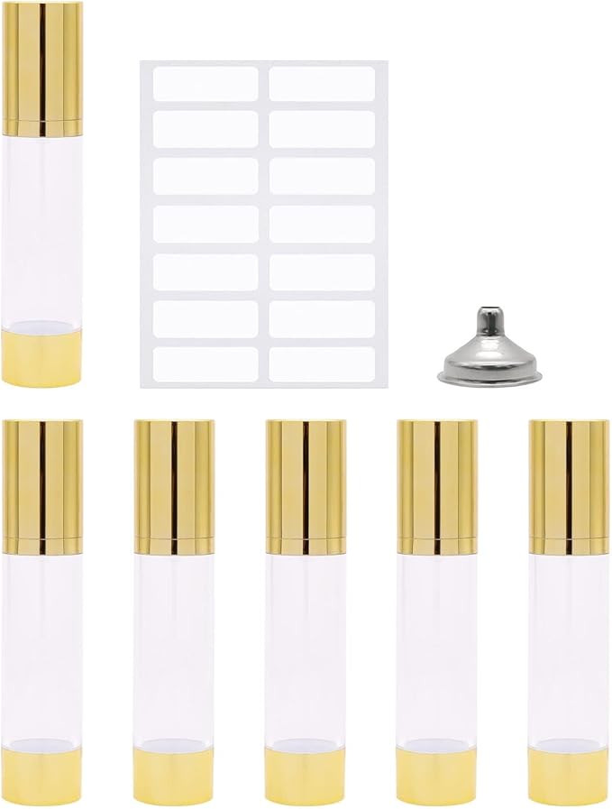 6Pcs 1.7oz/50ml Clear Airless Pump Bottles with Funnel and labels Sticker Travel Size Dispenser R... | Amazon (US)